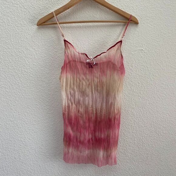 Express Lace Sheer Floral Ombre Tank Top Large Work Casual Velvet Trim Large - Picture 1 of 3